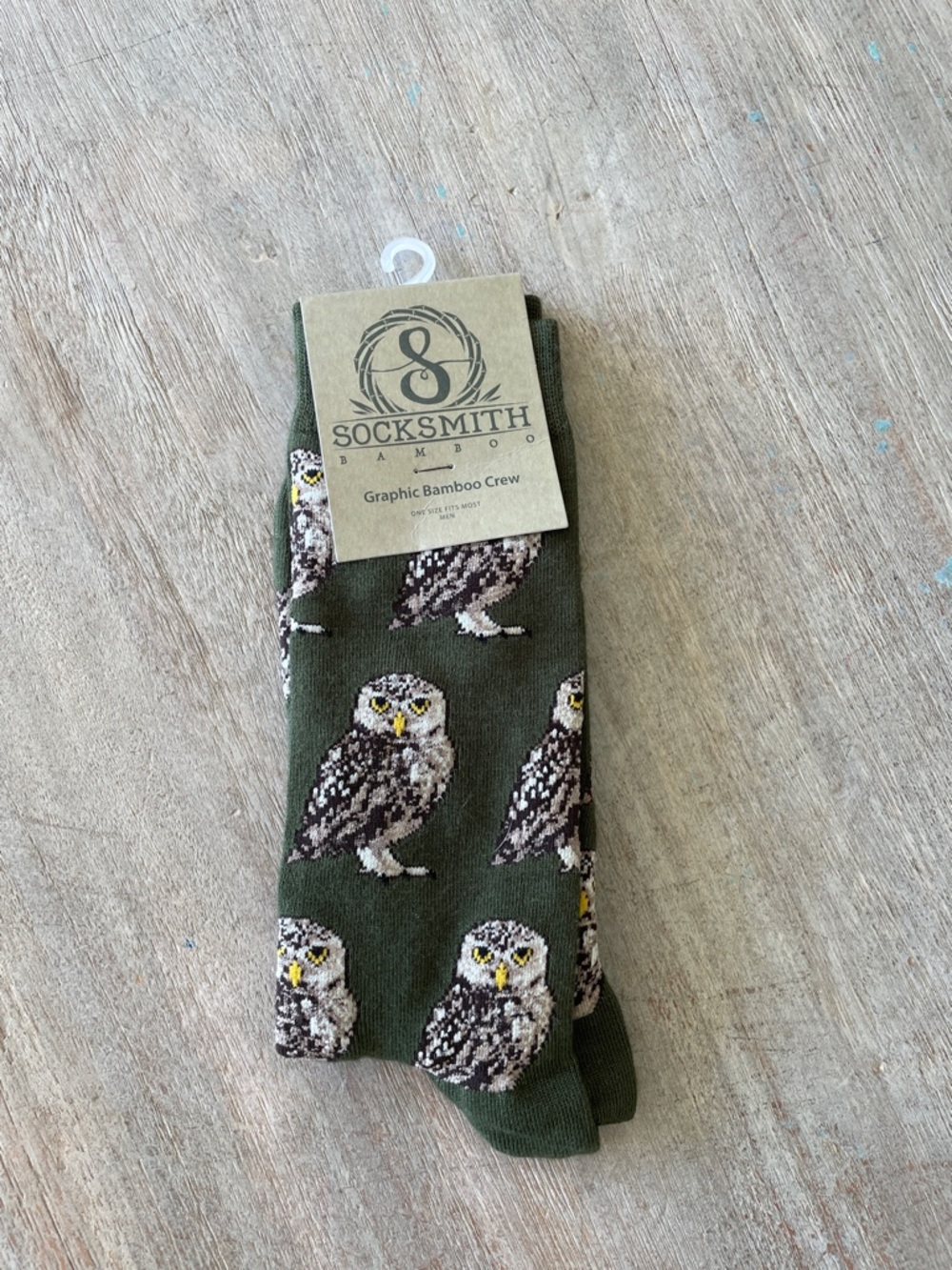 Socksmith Men's Olive Owl Graphic Crew Socks